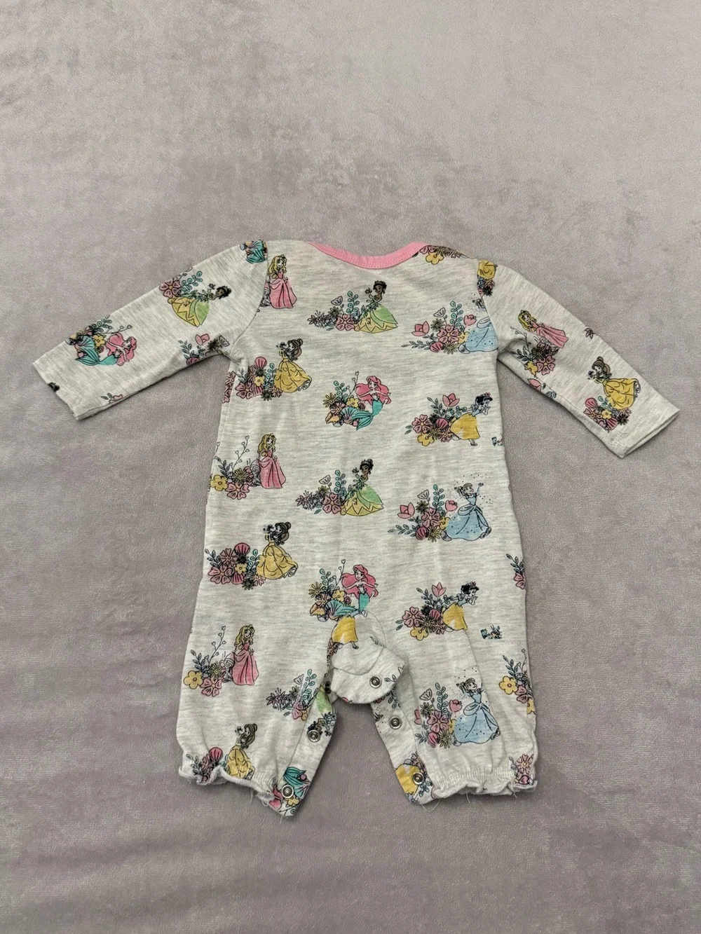 Disney Princess Baby Girl Romper 0-3 Months Floral Long Sleeve Snap One Piece